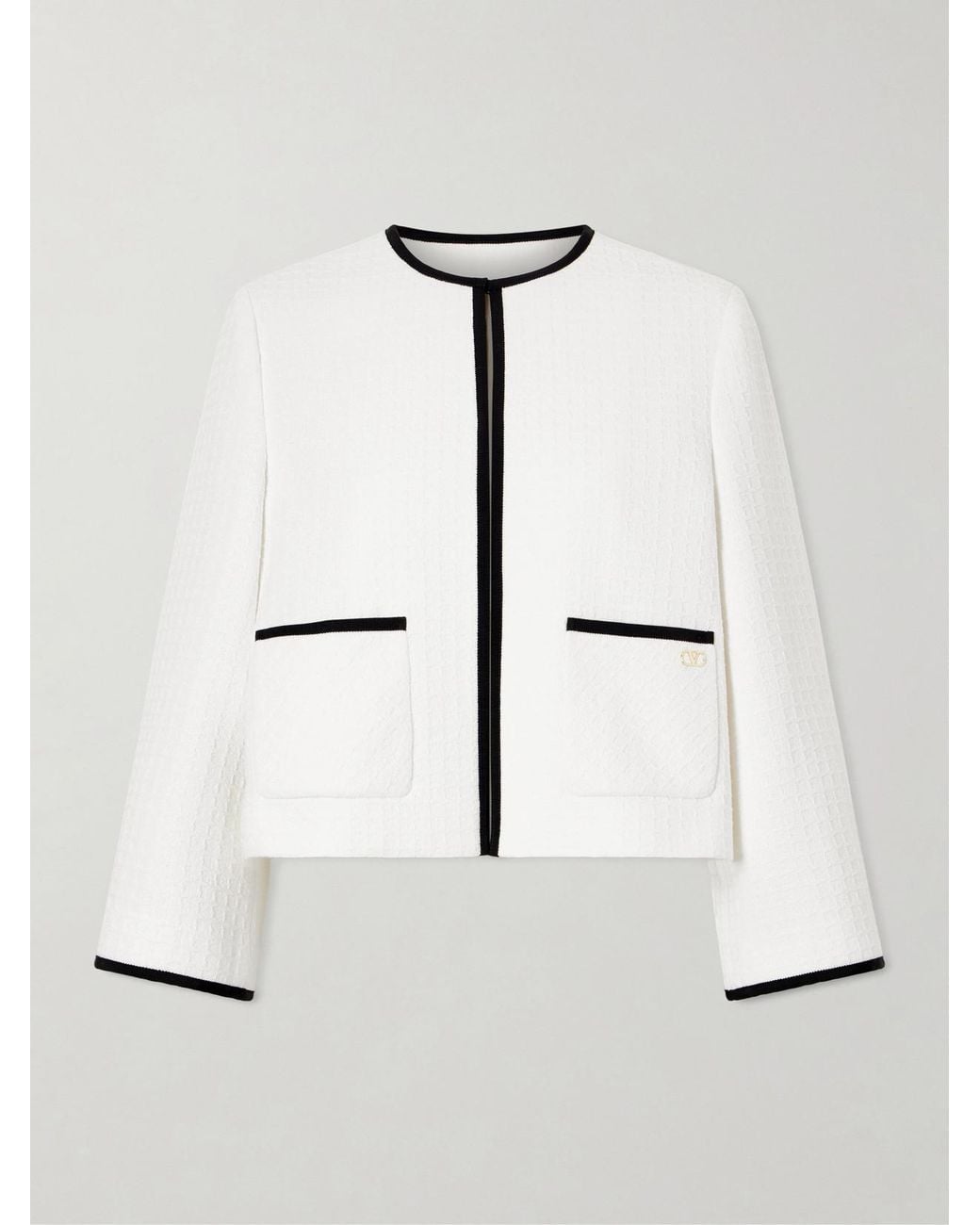 Valentino Garavani White Canastrello Cropped Cotton-Tweed Jacket
