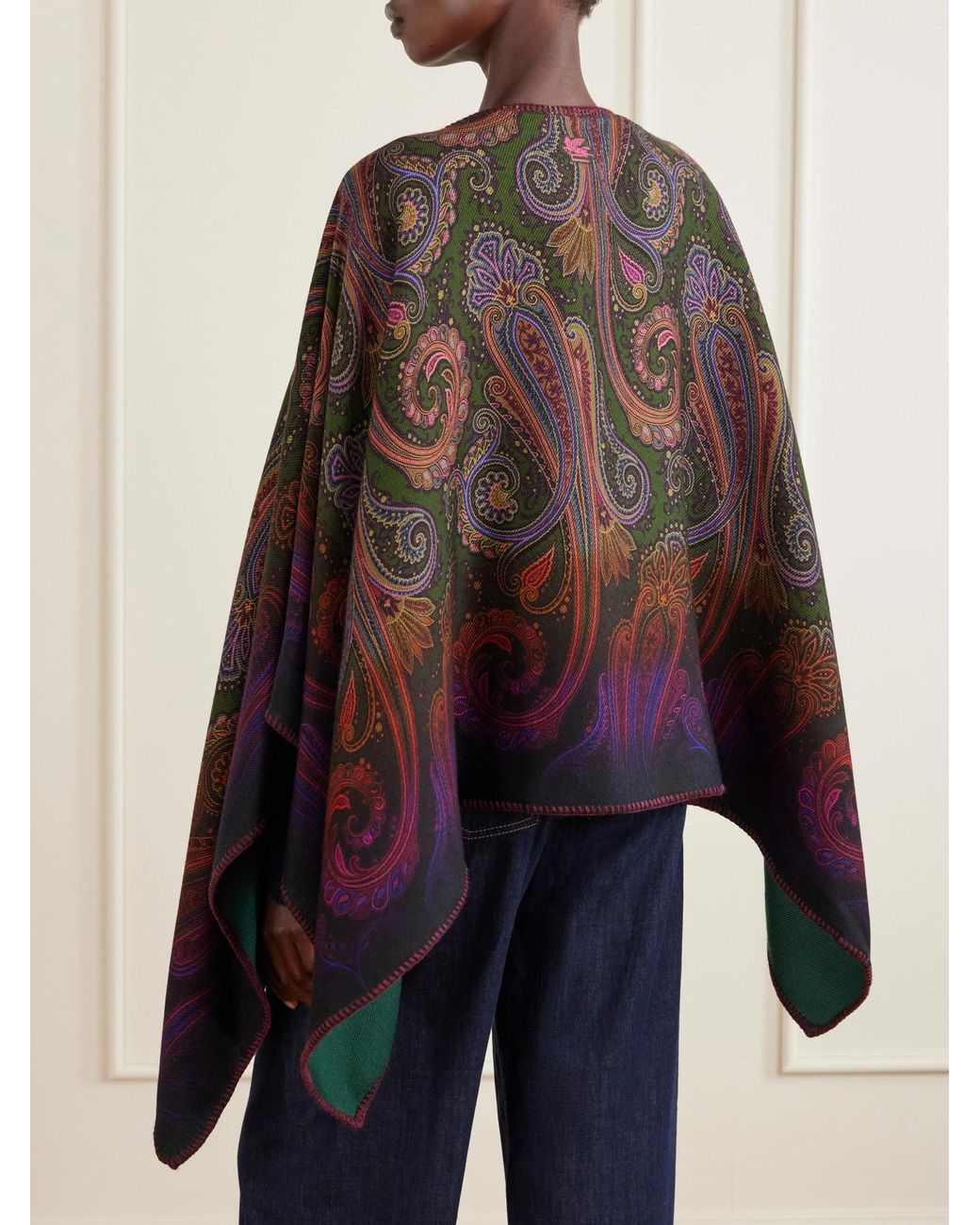 Etro Green Reversible Paisley-Jacquard Wool-Blend Cape