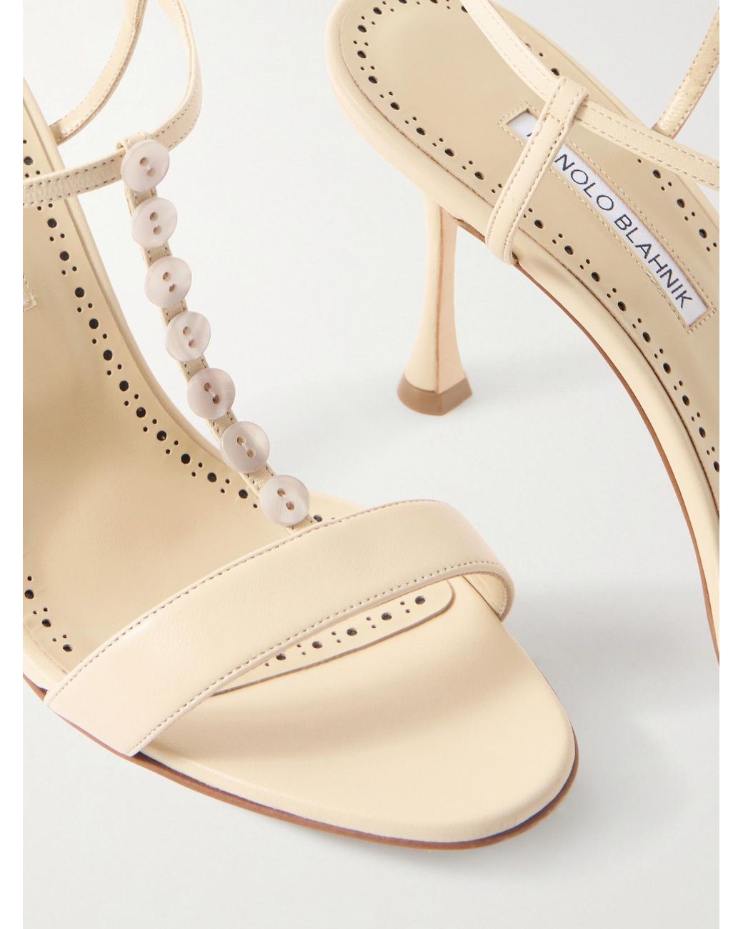 Manolo Blahnik Natural Imbosan Button-Detailed Leather Sandals