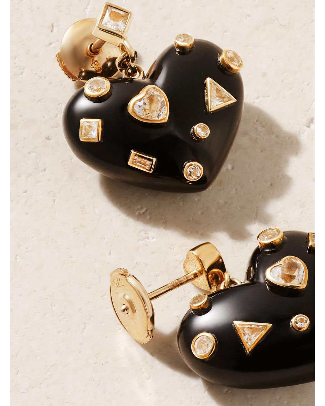Yvonne Léon Natural Coeur Confettis 9-Karat, Onyx And Topaz Earrings