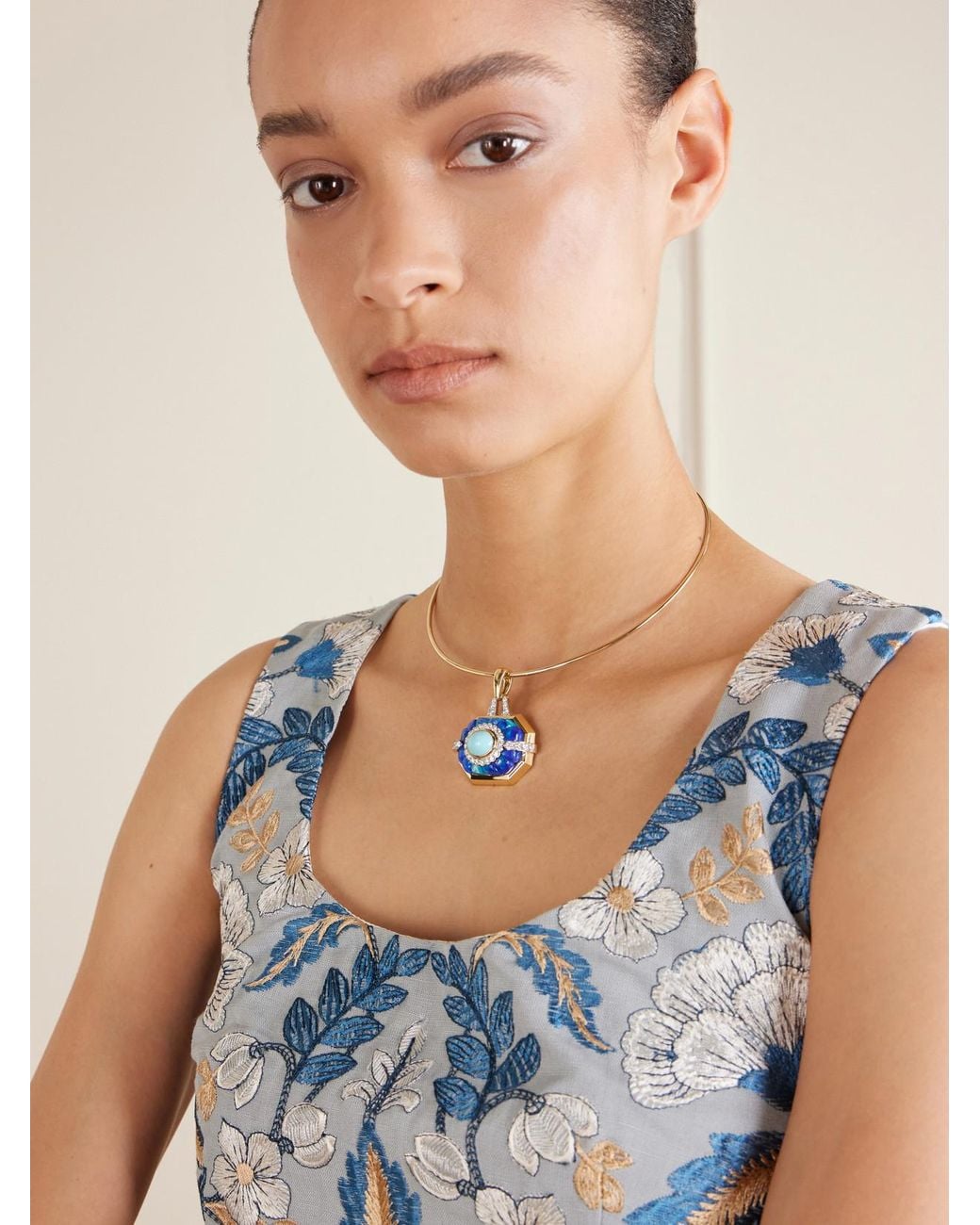 David Webb Natural 18-Karat And Platinum, Diamond, And Azurmalachite Necklace