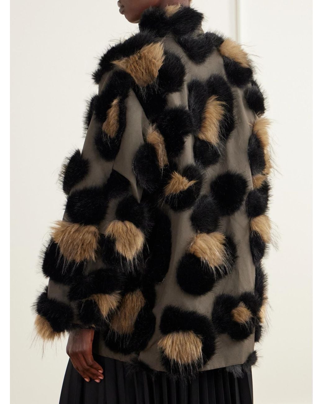 Sacai Black Leopard-Effect Plush-Trimmed Cotton-Twill Jacket