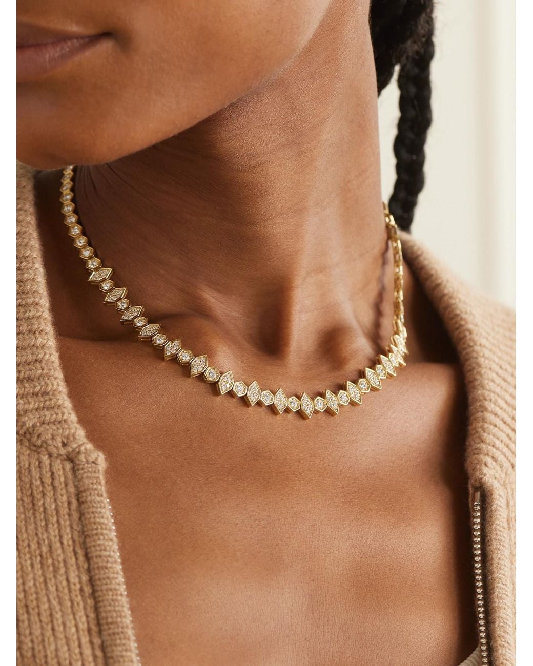 KOLOURS JEWELRY Natural Hexagon Extra Large 18-Karat Diamond Necklace