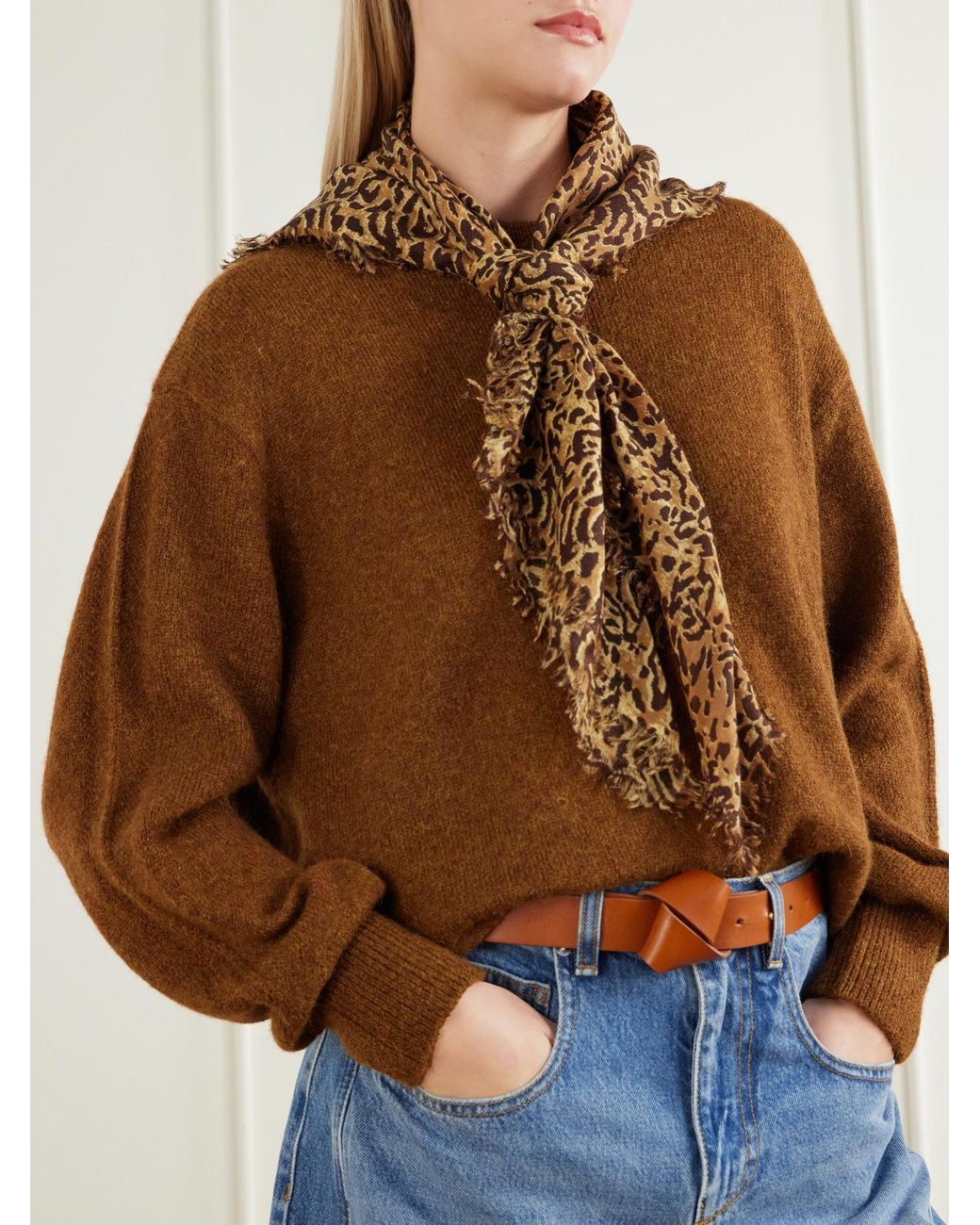 Isabel Marant Brown Alecia Leopard-Print Wool And Cashmere-Blend Scarf