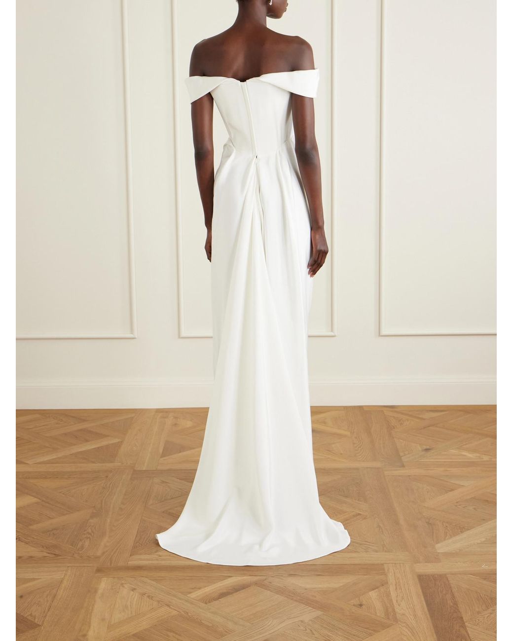 Vivienne Westwood White Mabel Off-The-Shoulder Draped Silk-Cady Gown