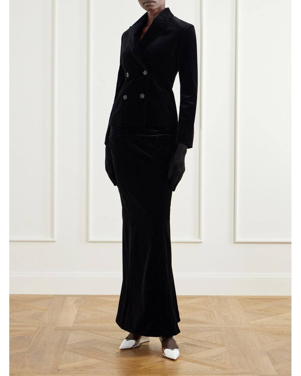 Alaïa Blue Double-Breasted Cotton-Velvet Blazer