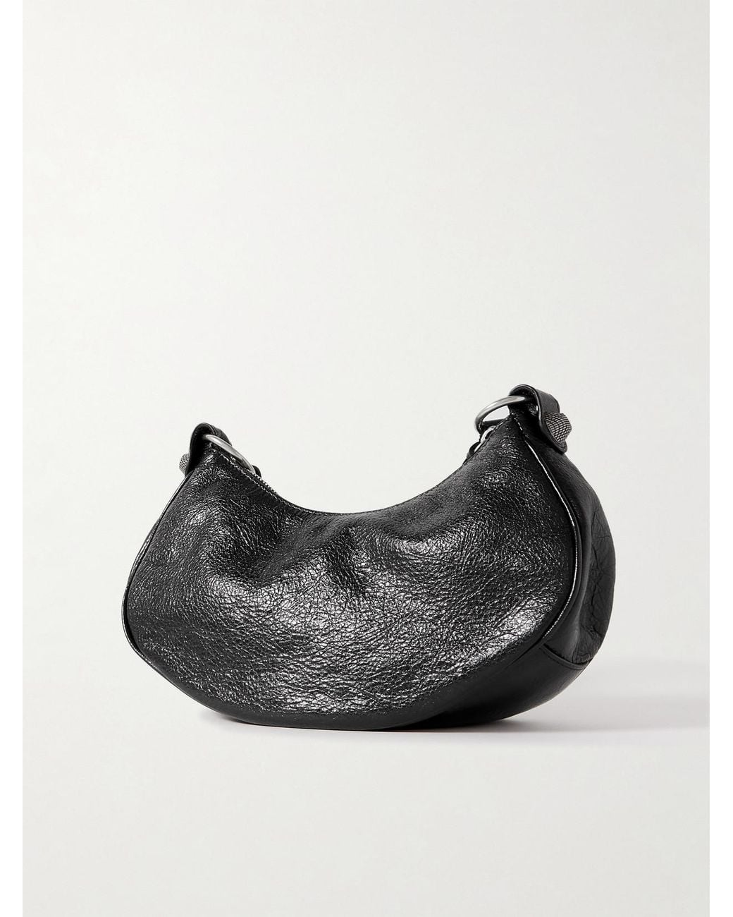 Balenciaga Black Le Cagole Xs Studded Crinkled-Leather Shoulder Bag