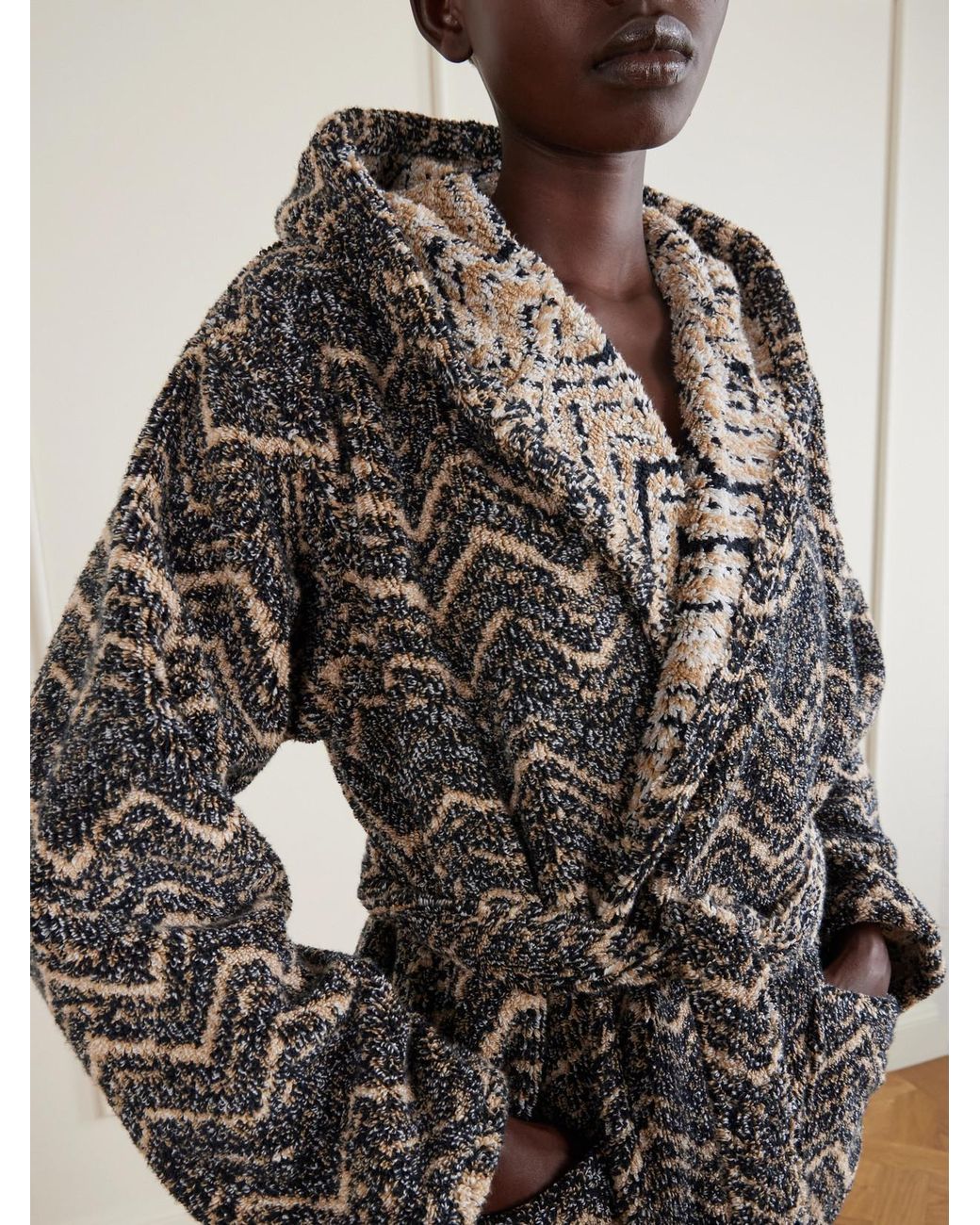 Missoni Gray Azul Striped Hooded Cotton-Terry Robe