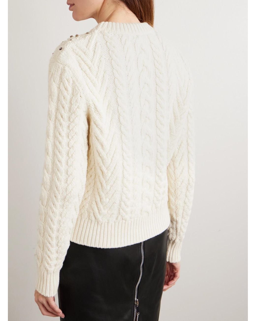 Alexander McQueen Natural Crystal-Embellished Cable-Knit Wool And Cashmere-Blend Sweater