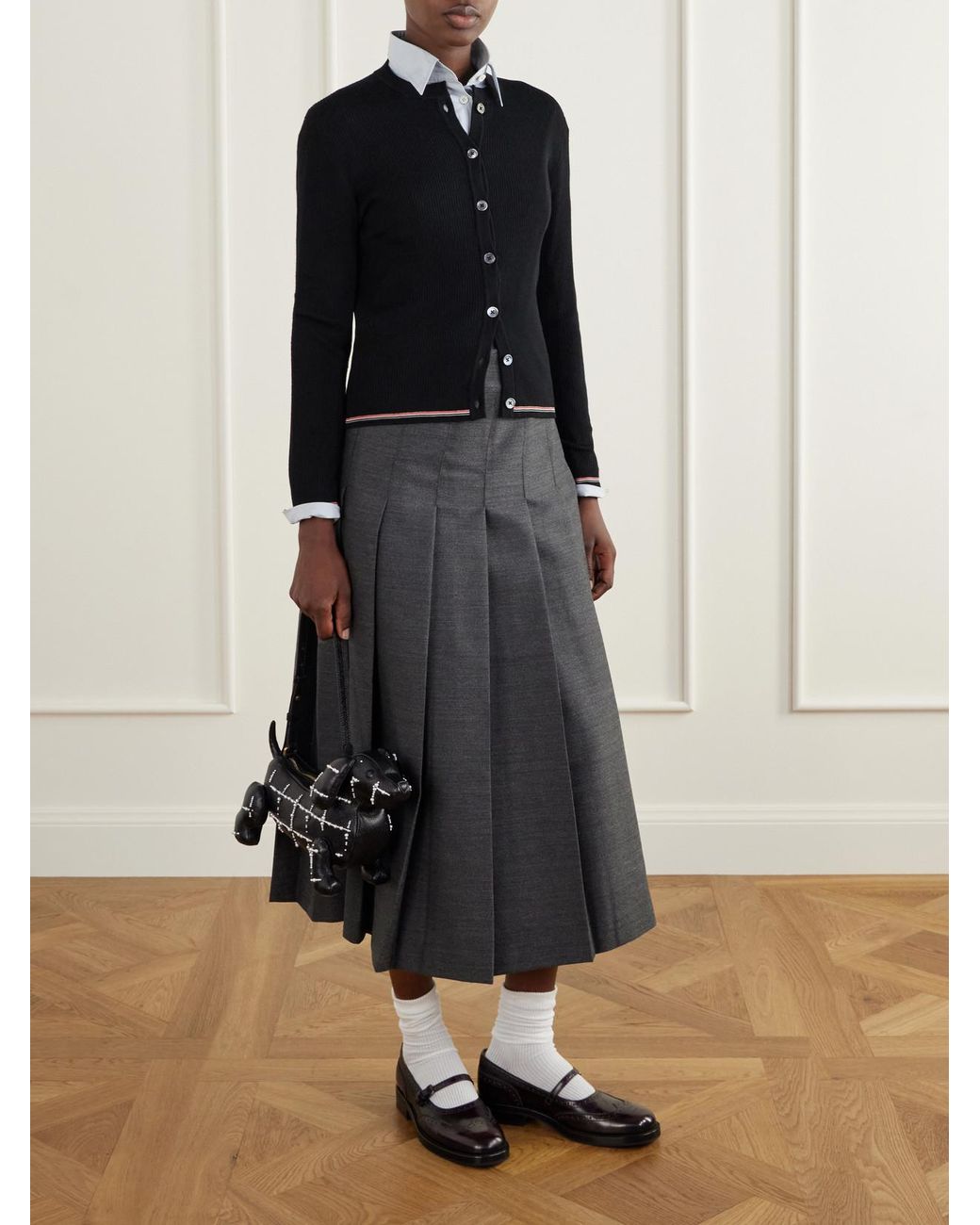 Thom Browne Black Ribbed Merino Wool Cardigan