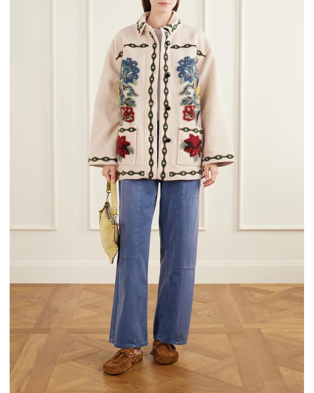 Farm Rio White Embroidered Tufted Fleece Coat