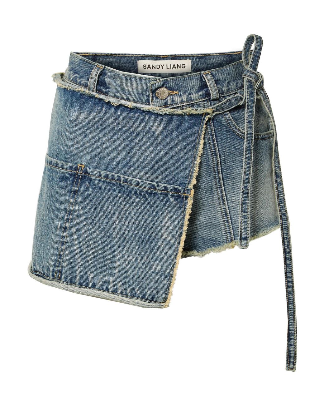 Sandy Liang Perry Asymmetric Distressed Denim Shorts in Blue Lyst