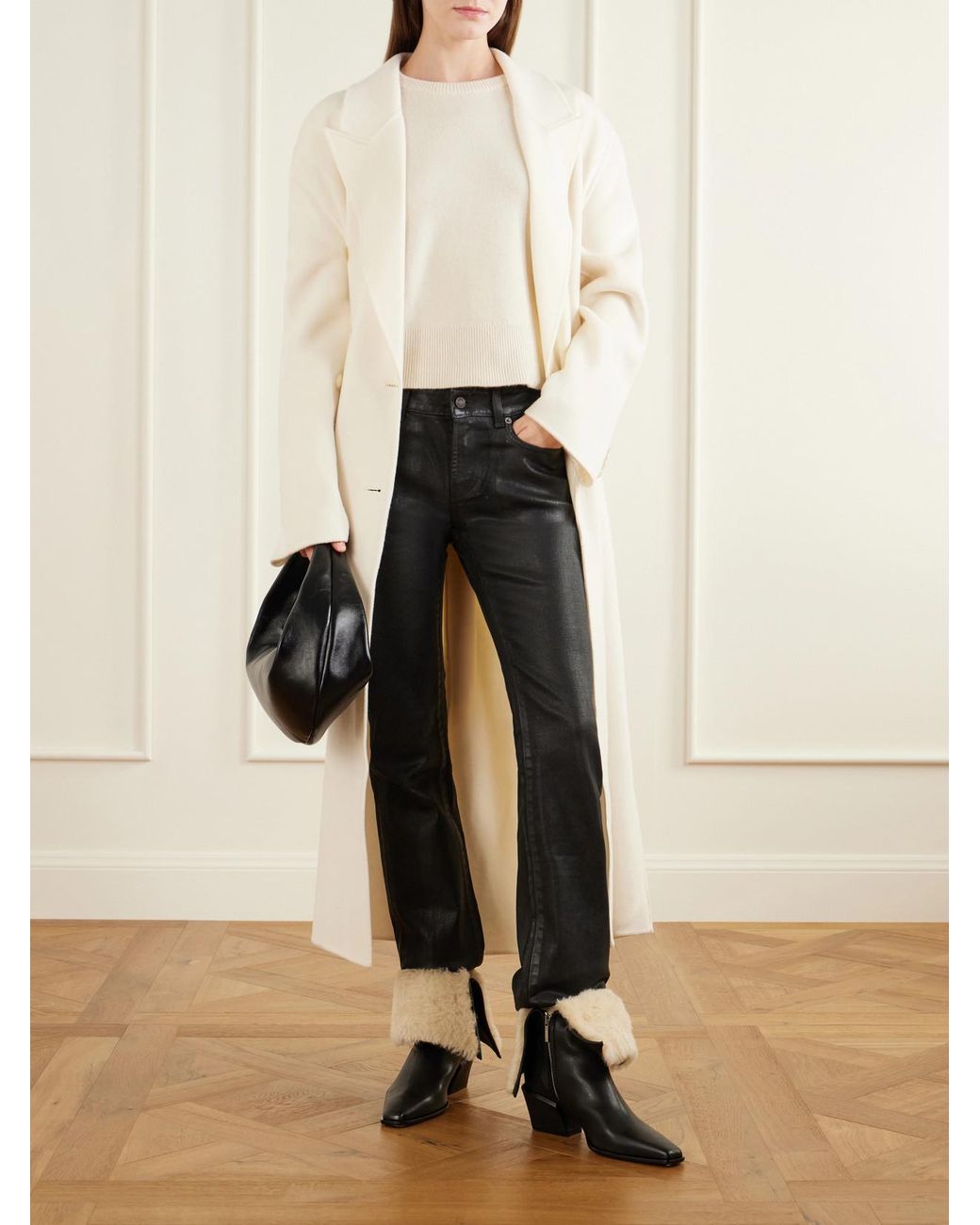 Paris Texas Black Bettina 50 Shearling-Trimmed Leather Ankle Boots