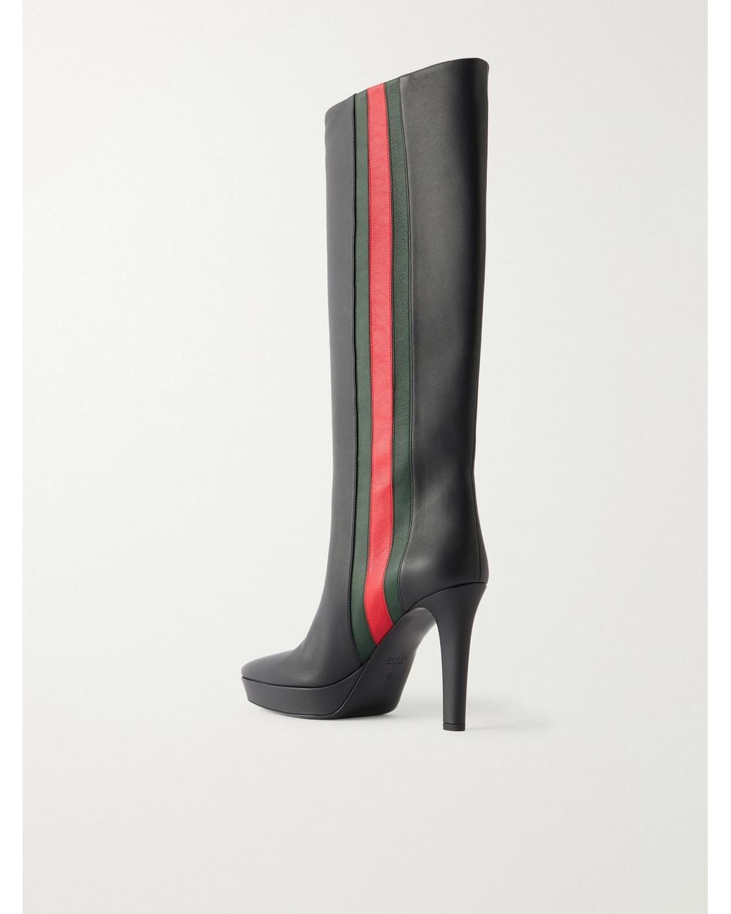 Gucci White Galleria 115 Web-Trimmed Leather Knee Boots