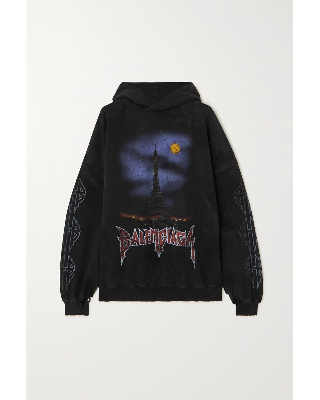 Balenciaga Oversized Distressed Printed Cotton-jersey Hoodie in Black | Lyst