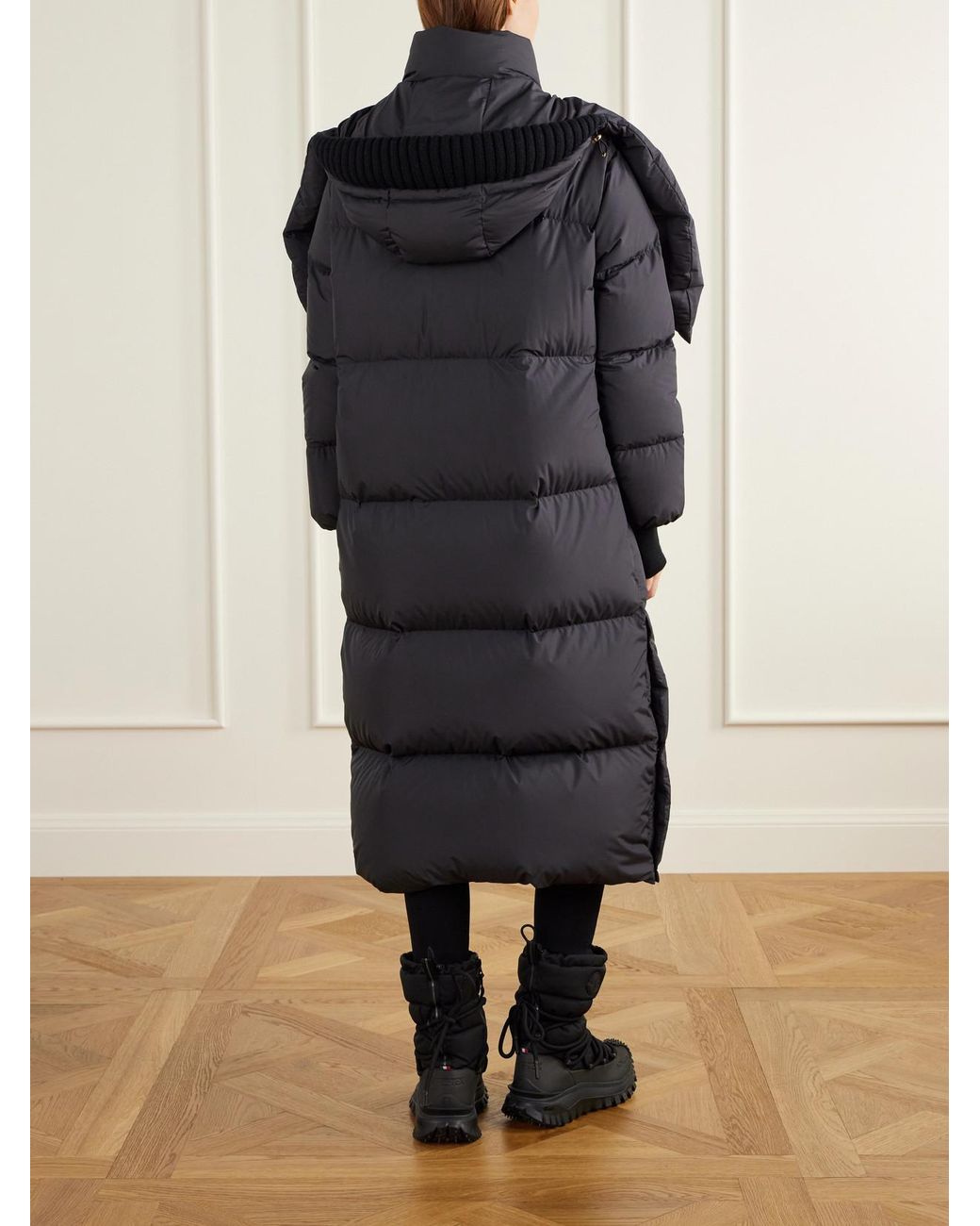 Moncler Blue Ornement Quilted Scarf-Detailed Rib-Trimmed Shell Down Coat