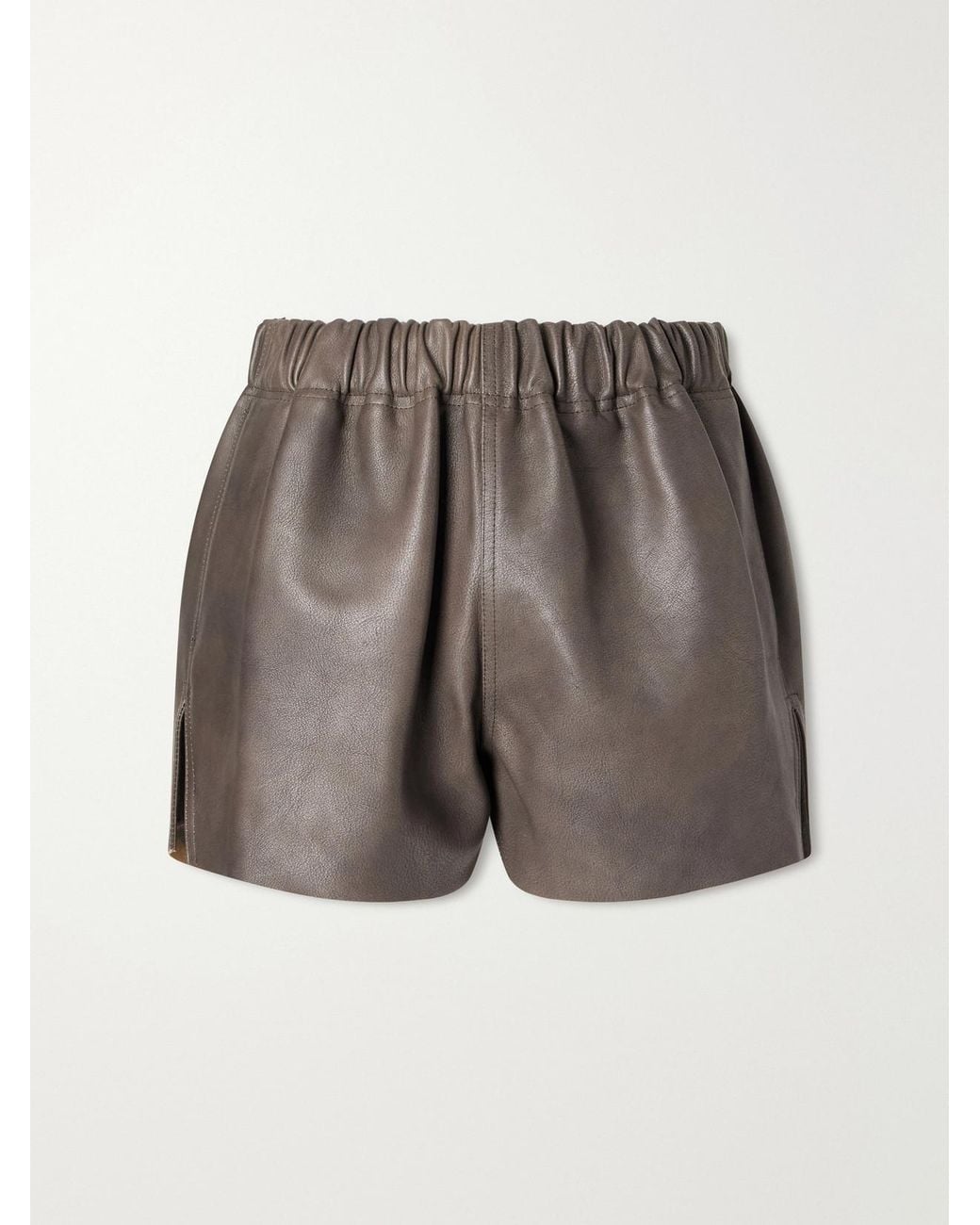 Rick Owens Gray Delave Gathered Textured-Leather Shorts