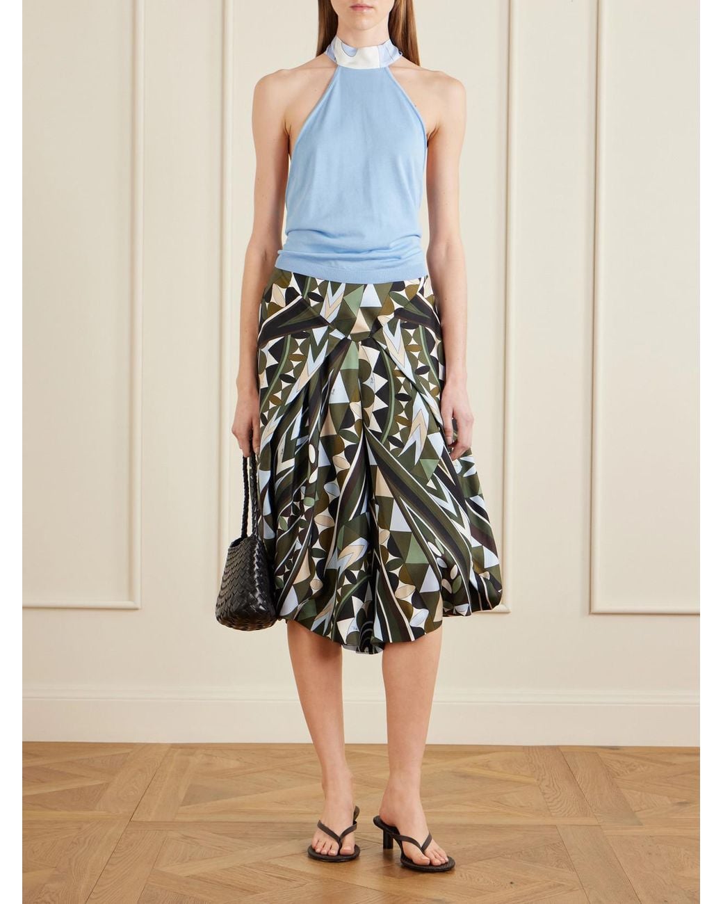 Emilio Pucci Black Printed Silk-Twill Wide-Leg Pants