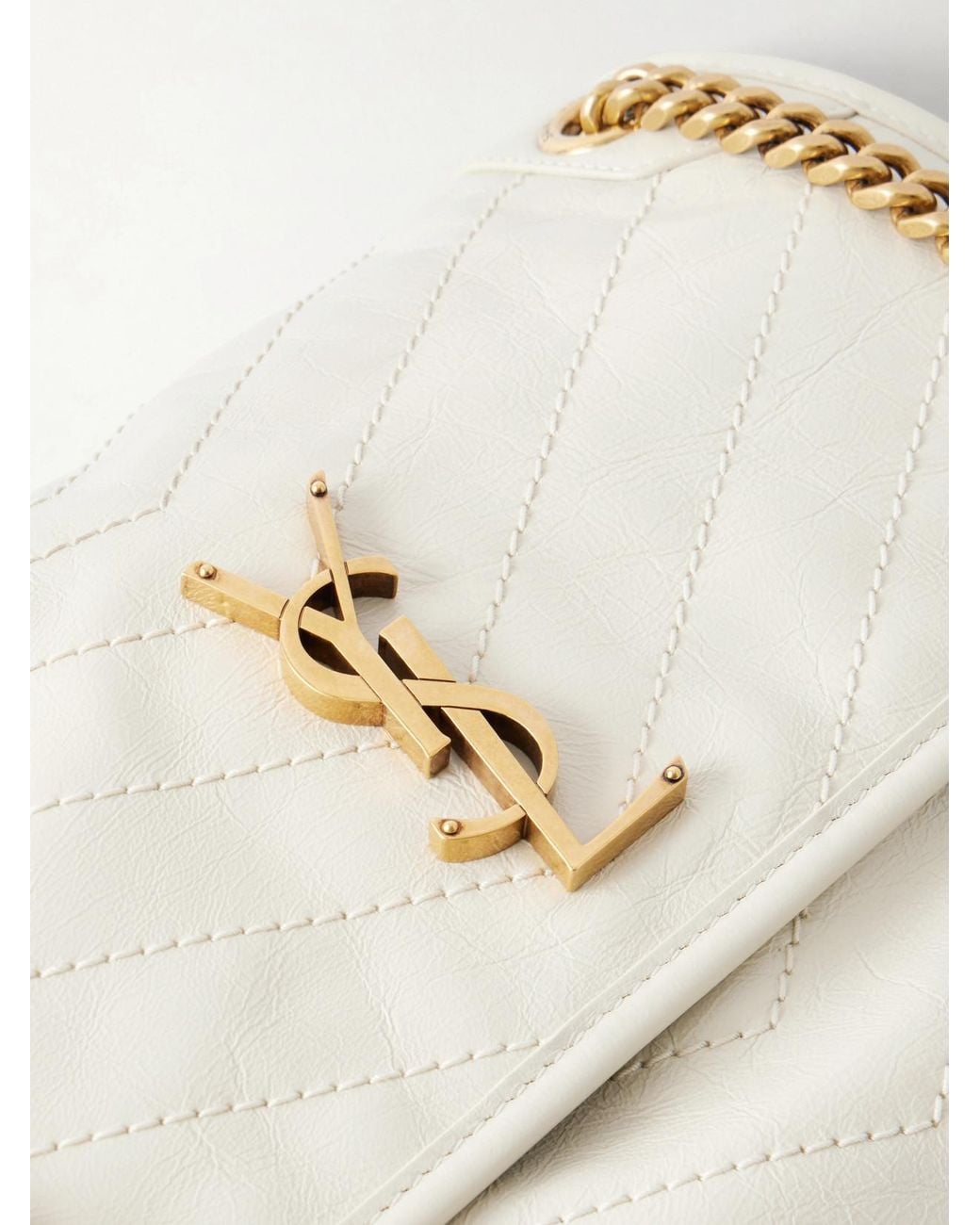 Saint Laurent Natural Niki Cassandre-Embellished Crinkled-Leather Shoulder Bag