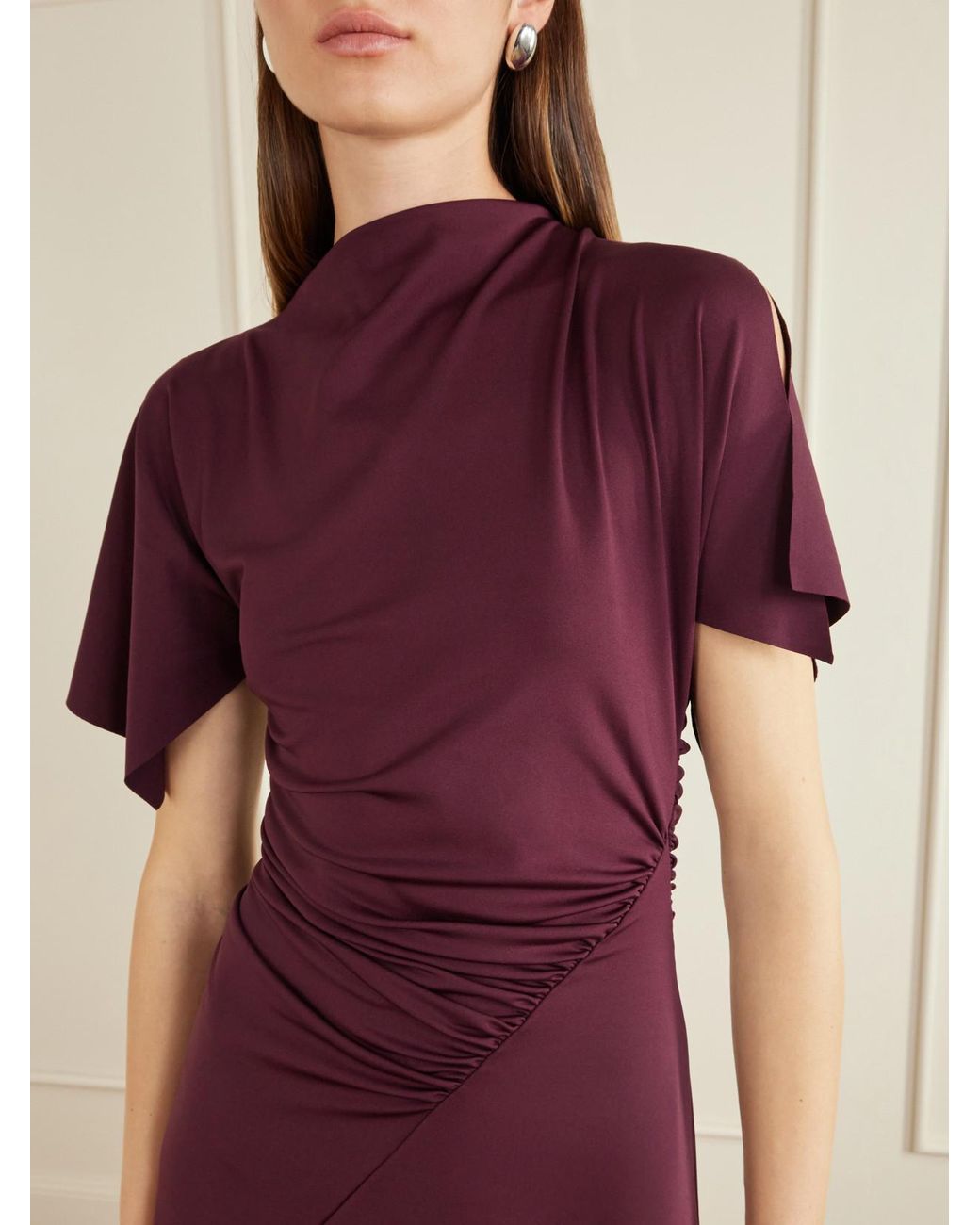 Victoria Beckham Purple Draped Satin-Jersey Midi Dress