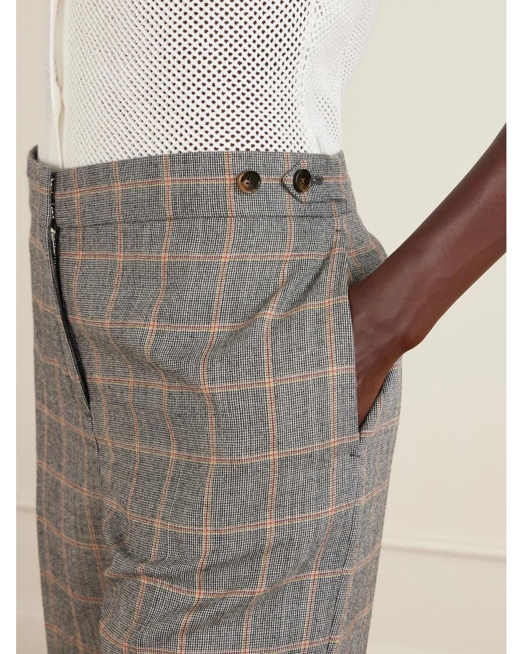Stella McCartney Gray Checked Wool Straight-Leg Pants