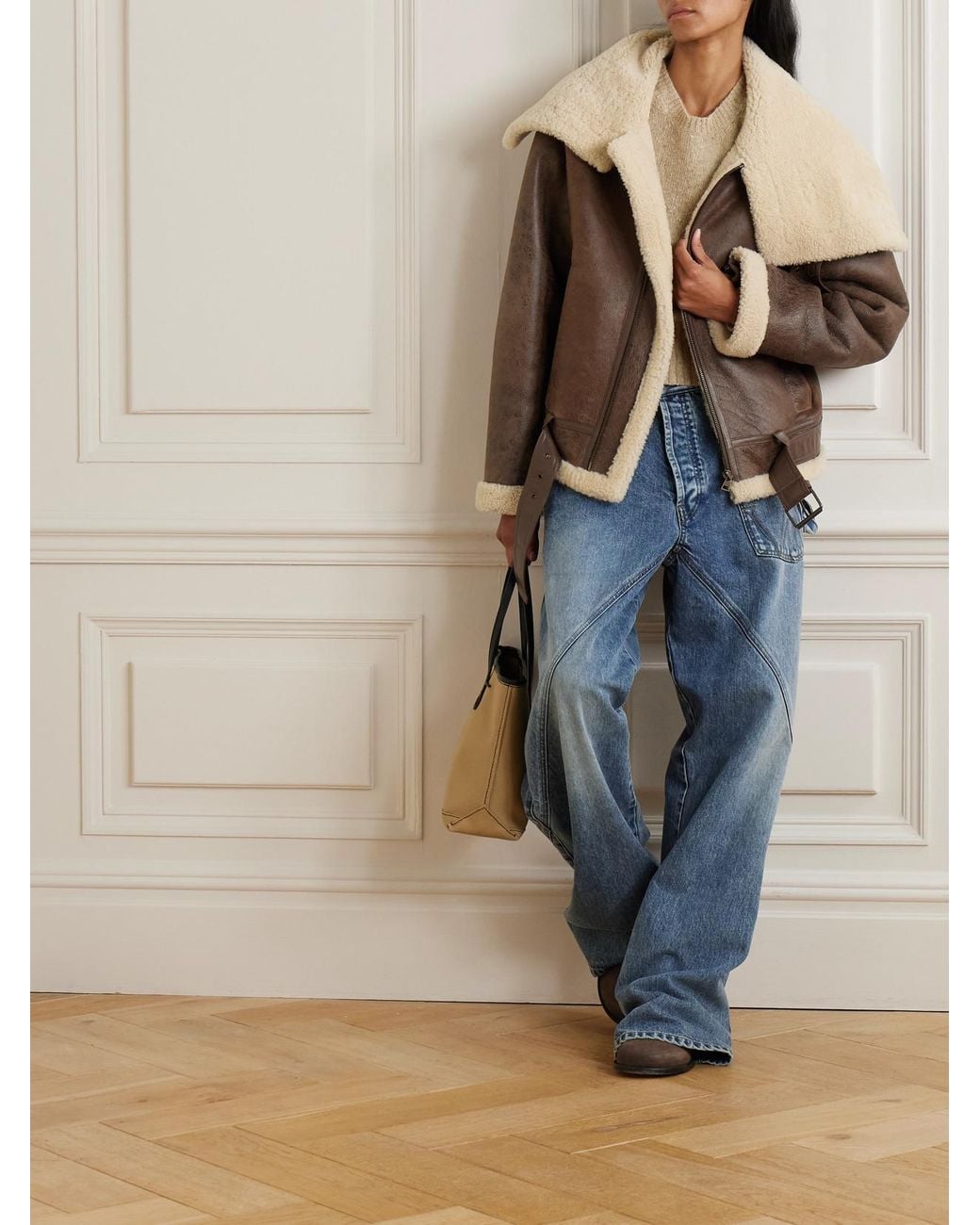 J.W. Anderson Brown Oversized Belted Shearling Jacket