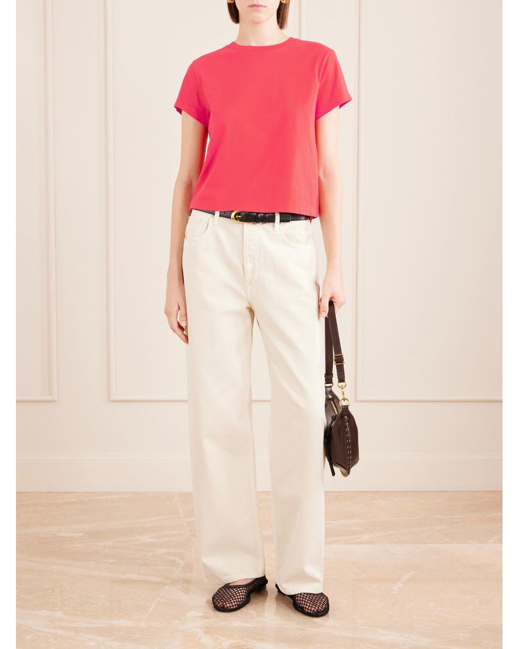 Agolde Pink Adine Cropped Organic Cotton-Jersey T-Shirt
