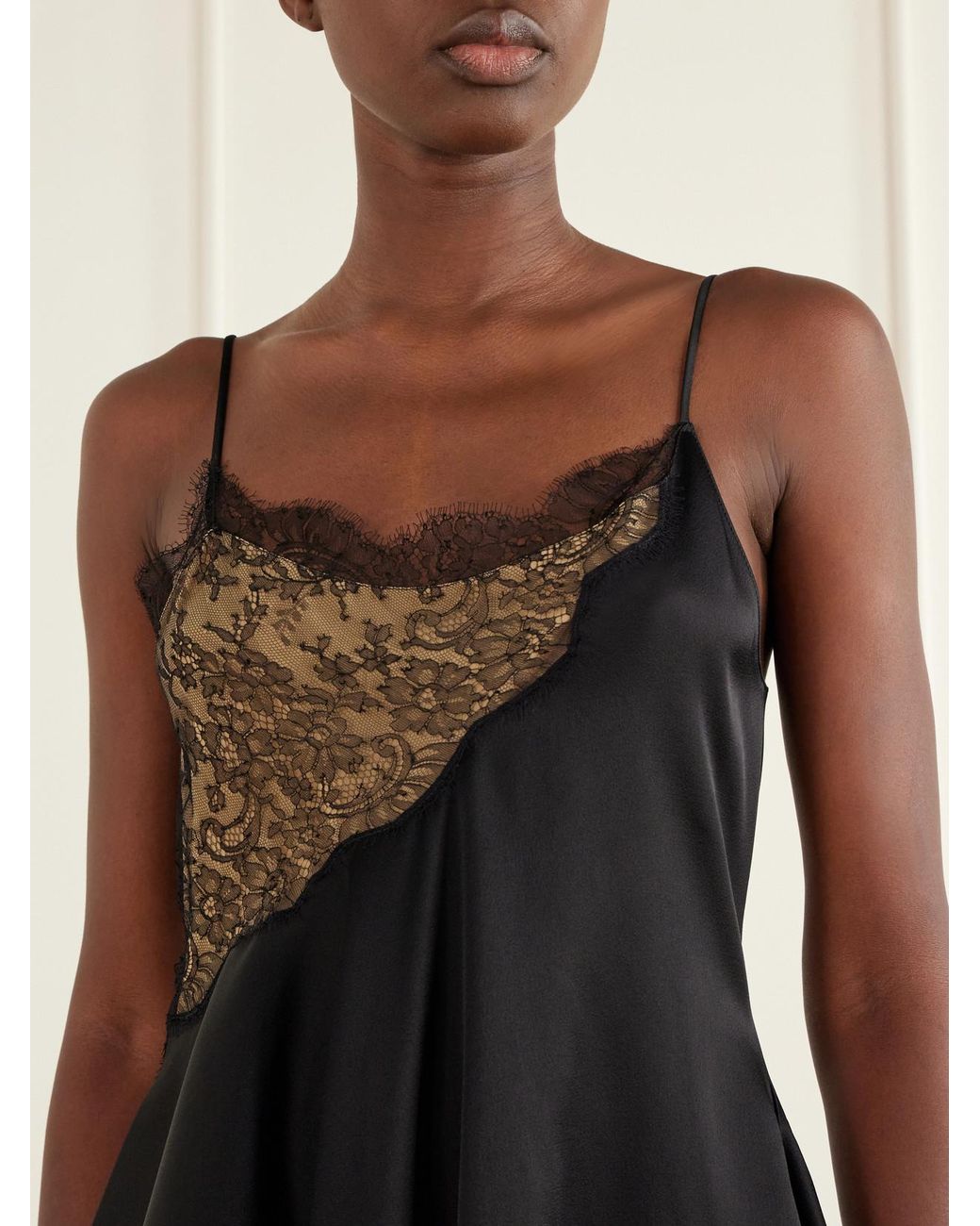 Stella McCartney Black Lace-Trimmed Satin Cami