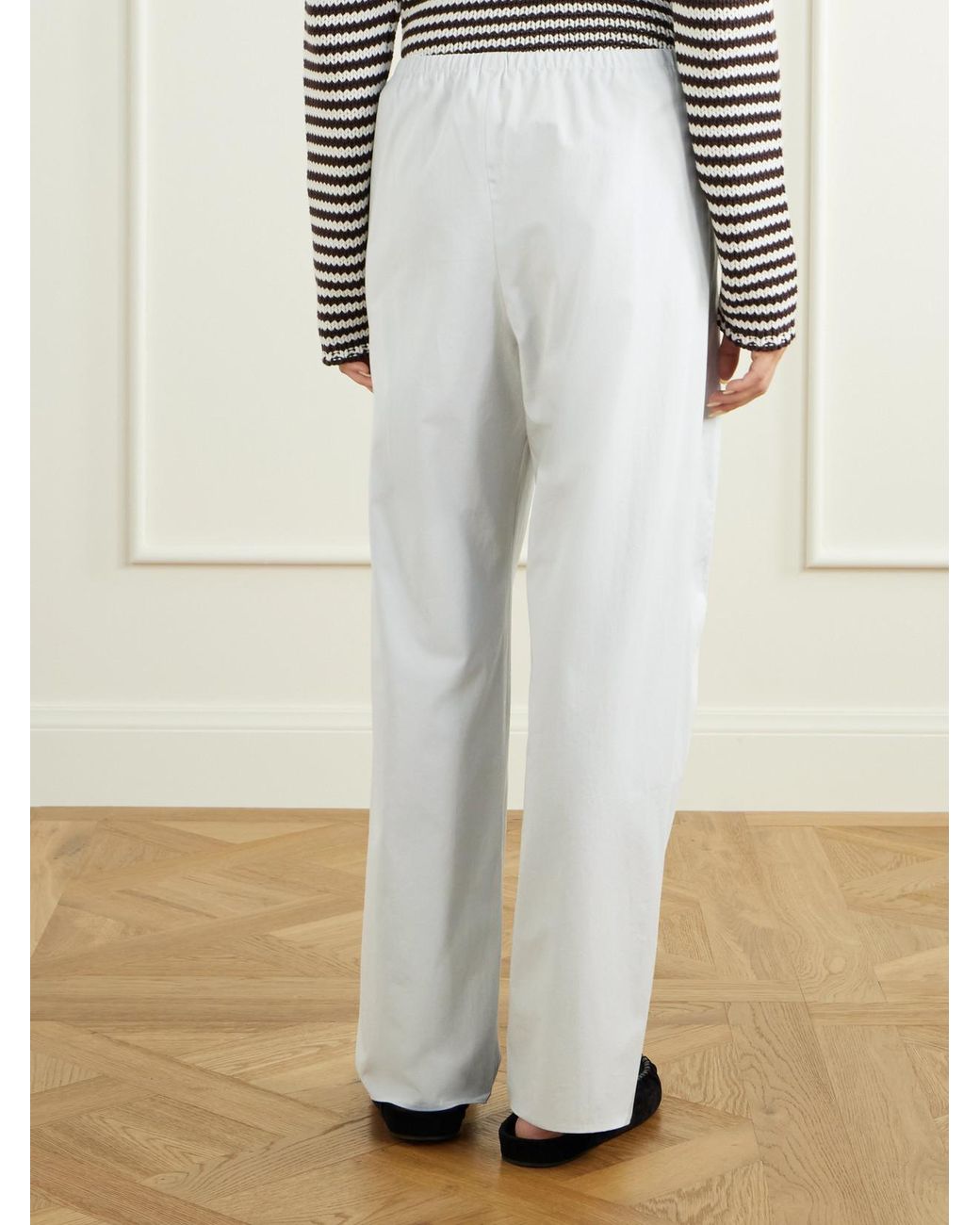 La Ligne White Cotton-Poplin Wide-Leg Pants