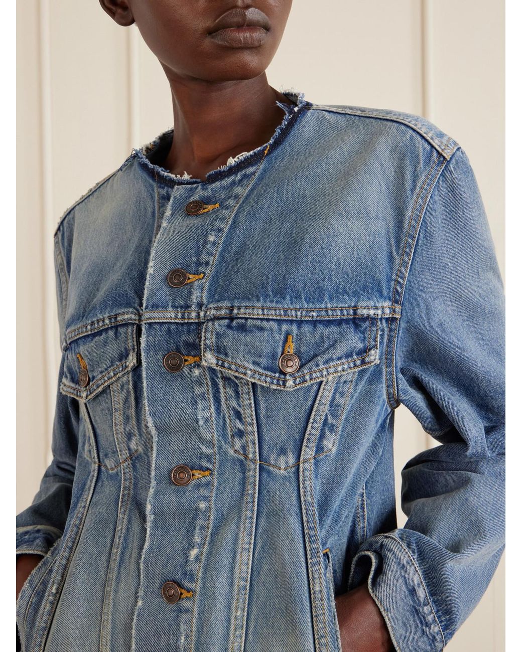 Balenciaga Blue Distressed Denim Jacket