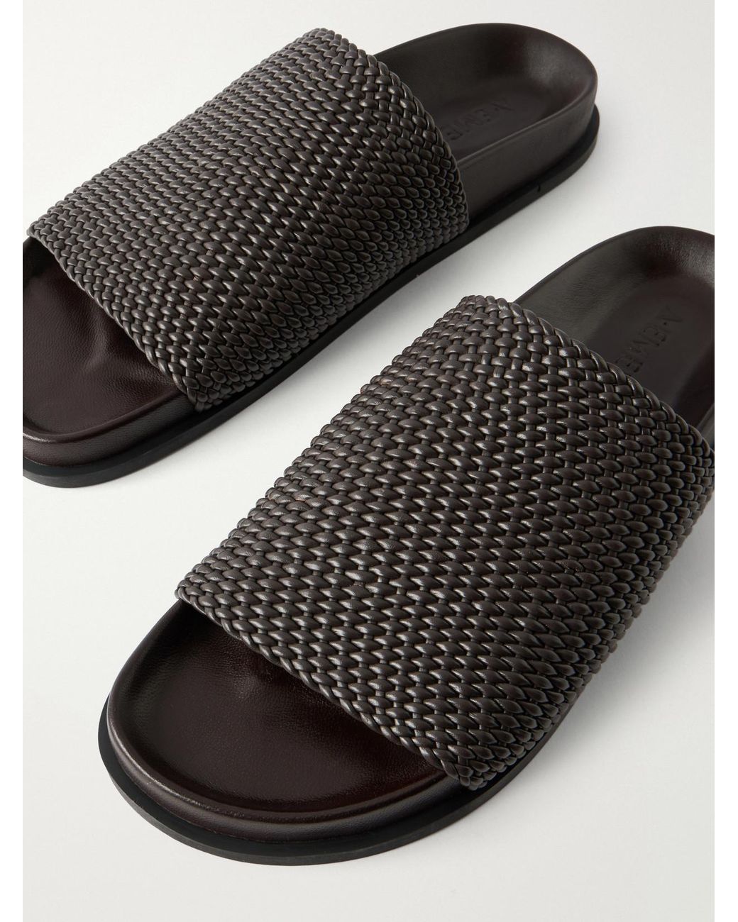 A.Emery Black Luca Woven Leather Slides