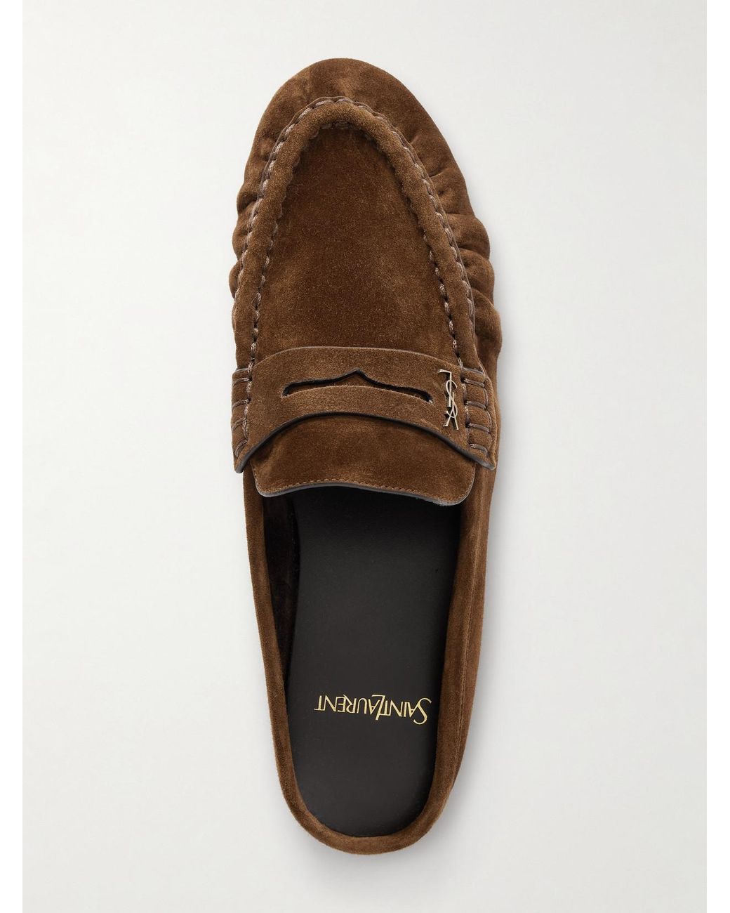Saint Laurent Brown Le Loafer Cassandre-Embellished Suede Mules