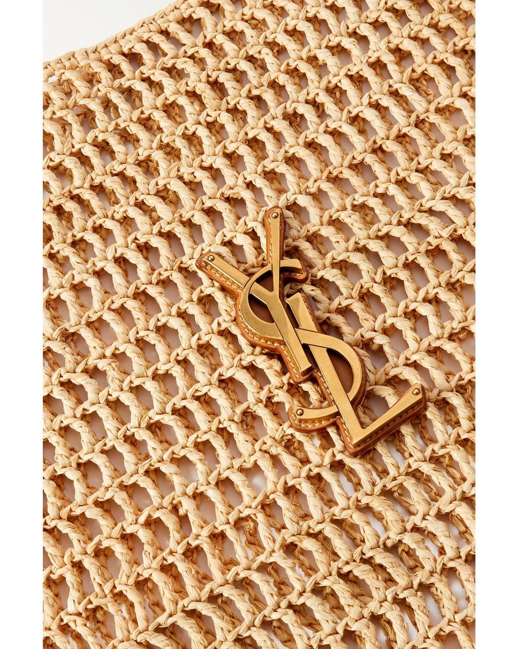 Saint Laurent Natural Oxalis Leather-Trimmed Crocheted Raffia Shoulder Bag