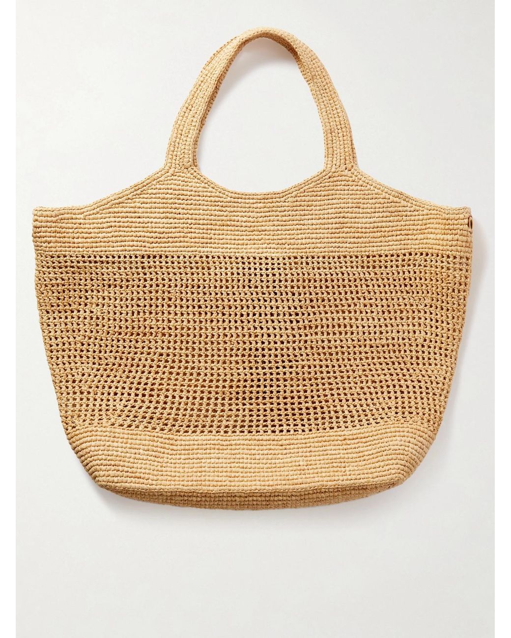 Saint Laurent Natural Icare Maxi Leather-Trimmed Raffia Tote