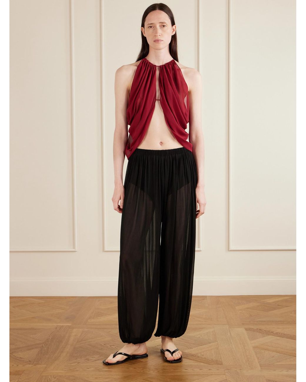 Aflalo Black Lolana Satin-Jersey Balloon Pants