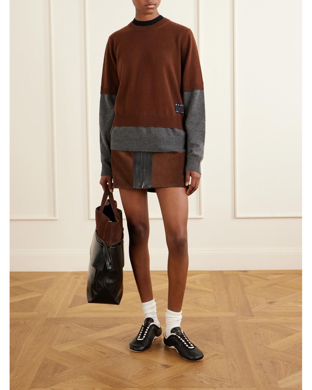 Marni Brown Logo-Appliquéd Cashmere Cardigan