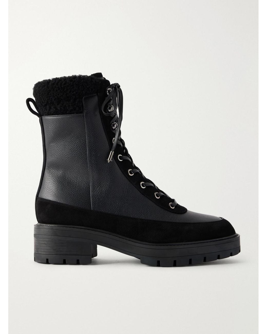 Aquazzura Black Very Cortina Shearling And Suede-Trimmed Leather Ankle Boots