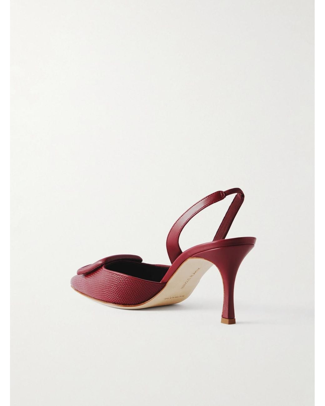 Manolo Blahnik Red Mayslibi 70 Lizard-Effect Leather Slingback Pumps