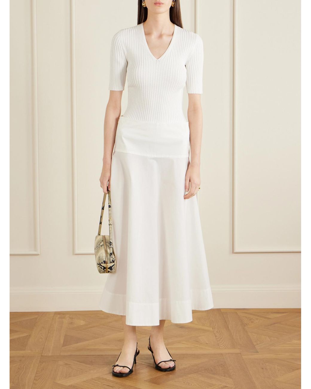 Theory White Pointelle-Knit Crepe T-Shirt