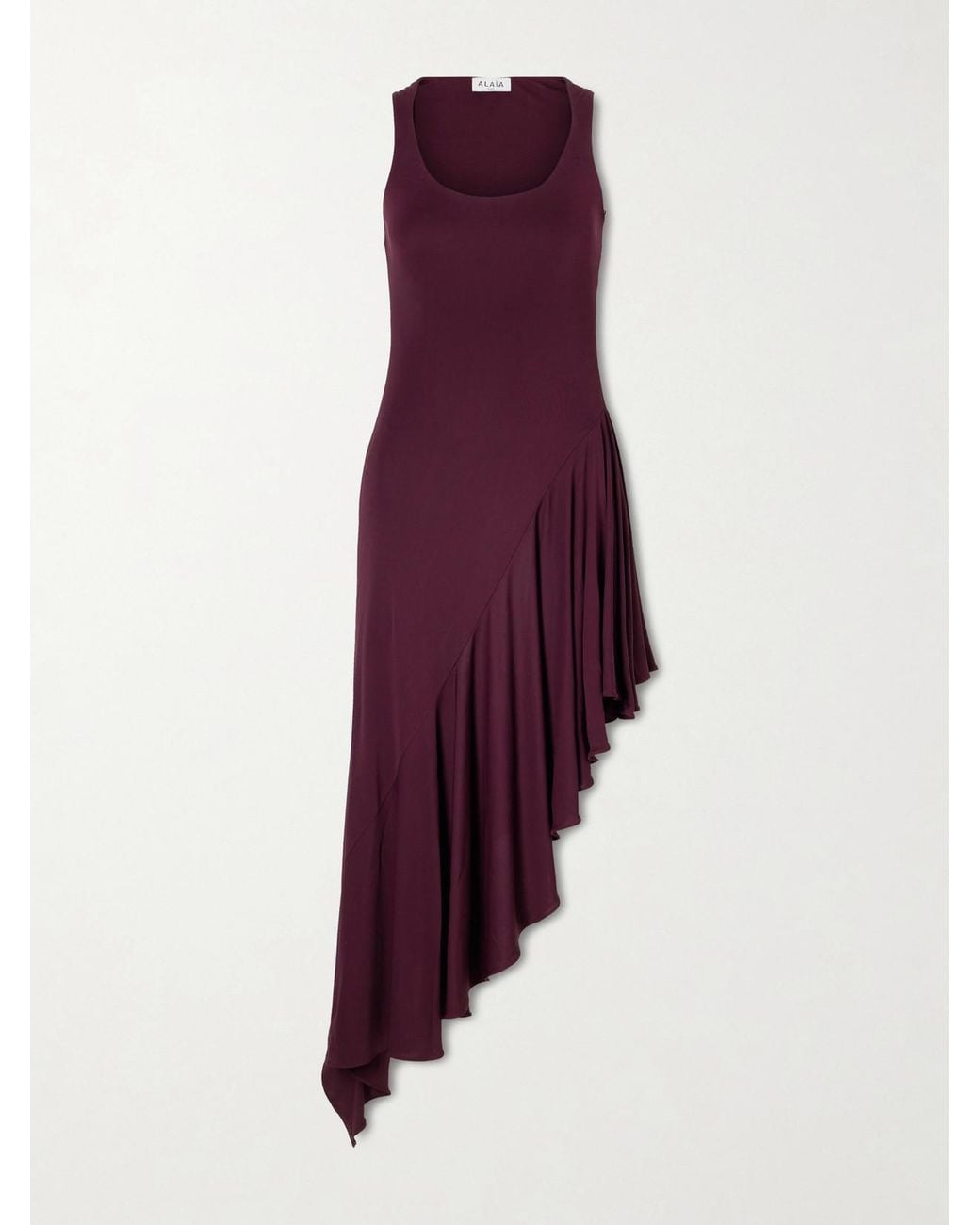 Alaïa Purple Asymmetrical Crepe-Jersey Midi Dress