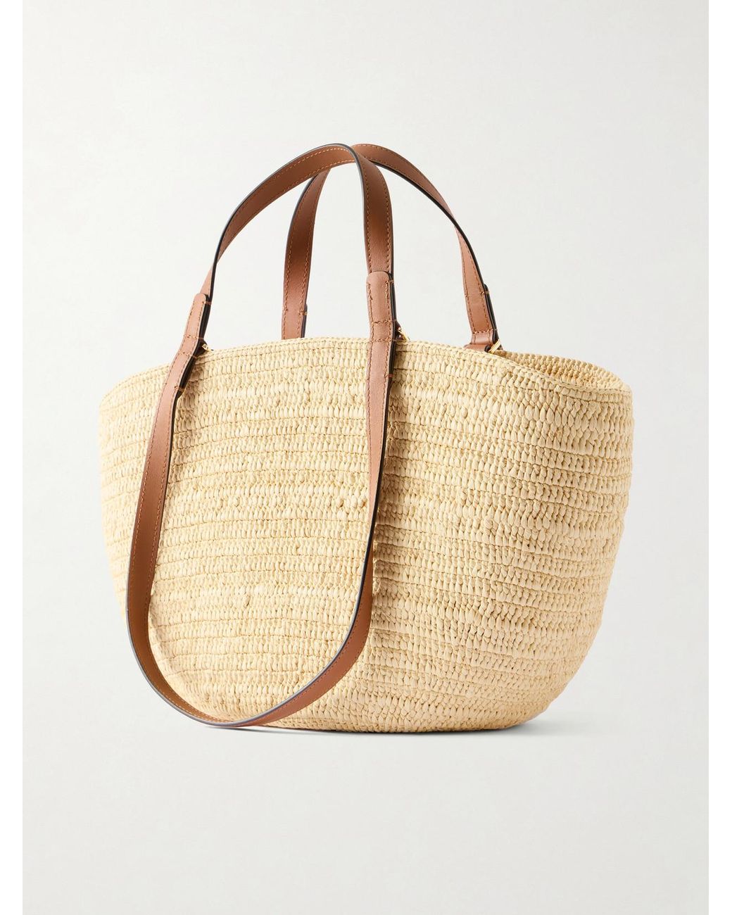 Loewe Natural Paula's Ibiza Eclipse Basket Medium Leather-Trimmed Raffia Tote