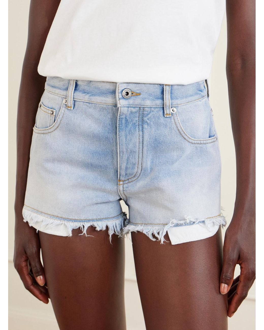 Loewe Blue Paula's Ibiza Anagram Distressed Straight-Leg Denim Shorts