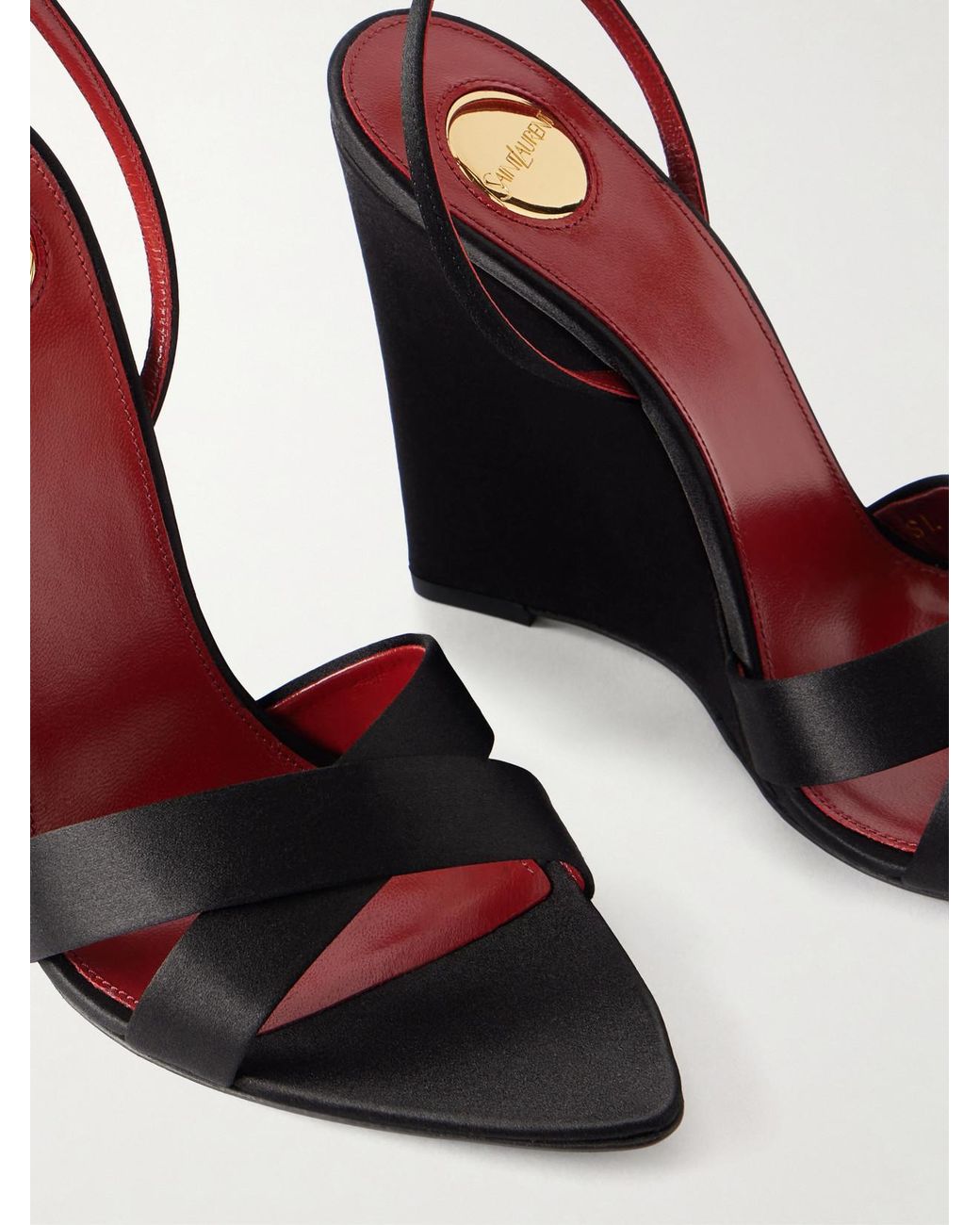 Saint Laurent Black Lydia Satin Wedge Sandals