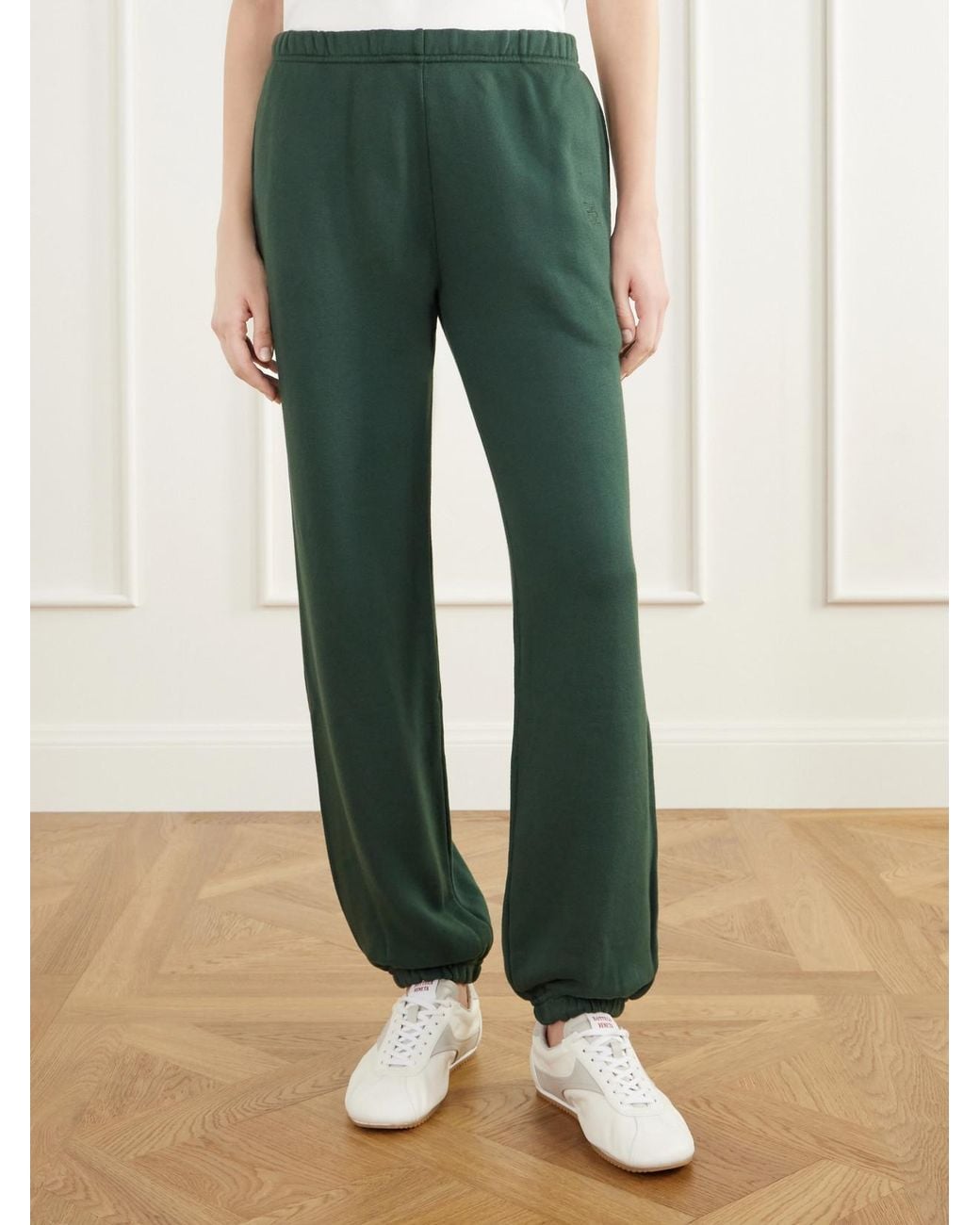 ÉTERNE Green Logo-Embroidered French Cotton And Modal-Blend Terry Tapered Track Pants