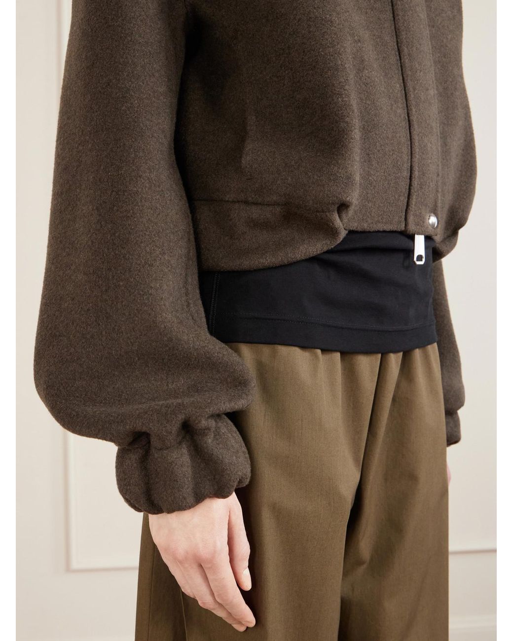 Khaite Brown Cordan Cropped Wool Bomber Jacket