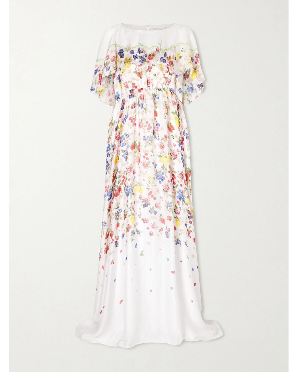 Mary Katrantzou White Floral-Print Chiffon Maxi Dress