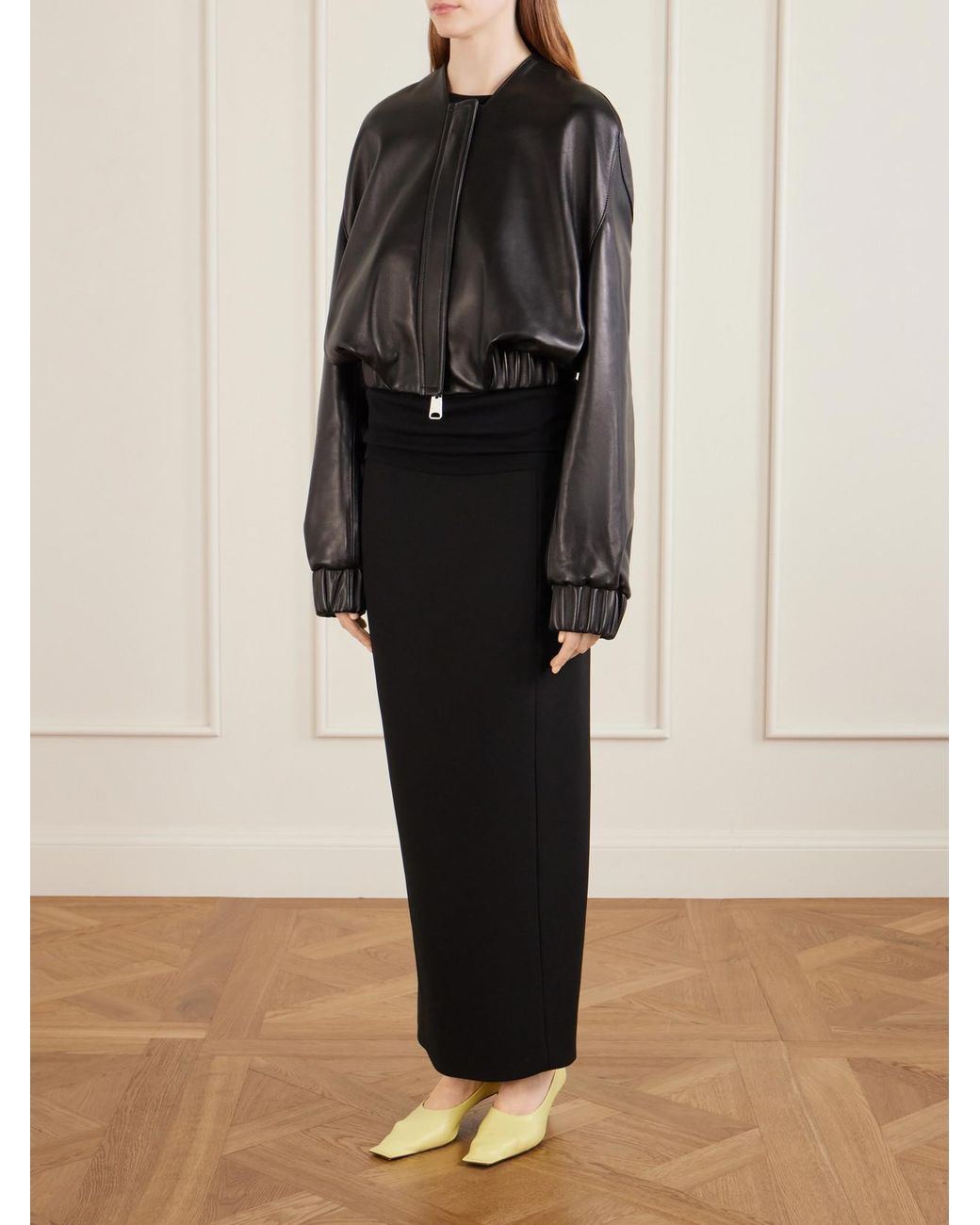Khaite Black Cordan Cropped Leather Jacket