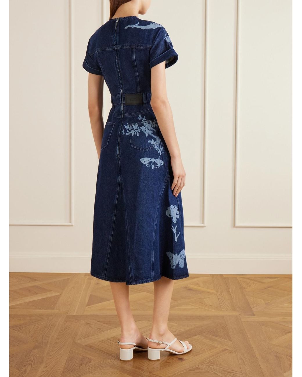 Erdem Blue Floral-Print Denim Midi Dress