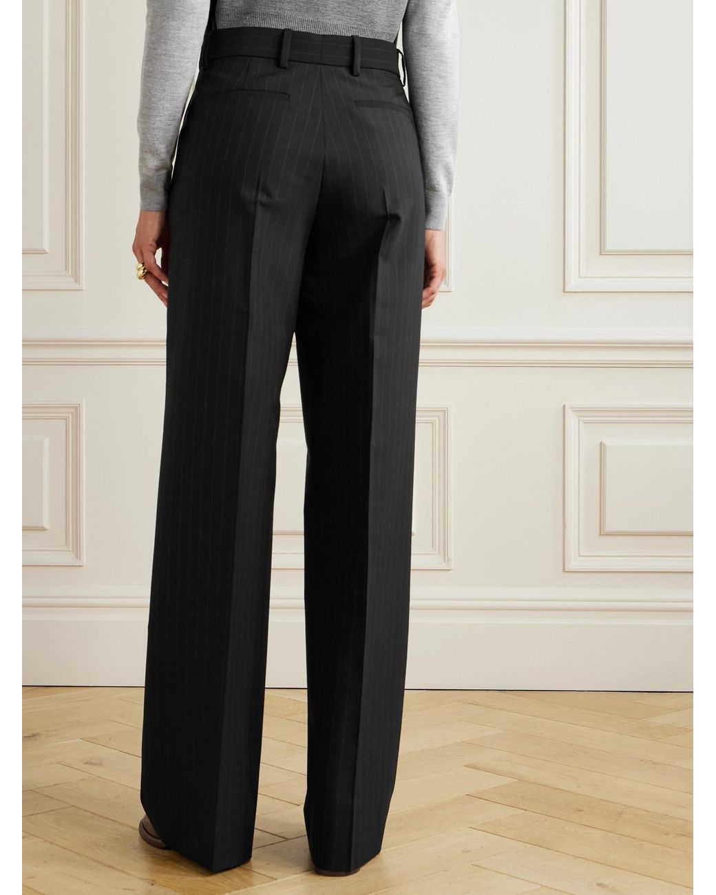 Gucci Black Pinstriped Wool-Twill Wide-Leg Pants