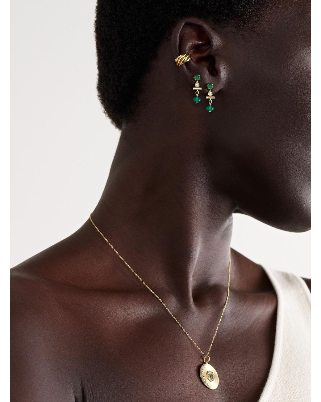 Ileana Makri Green 18-Karat Multi-Stone Earrings